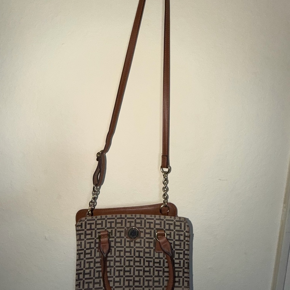 Tommy Hilfiger Brown and Black Patterned Crossbody Bag